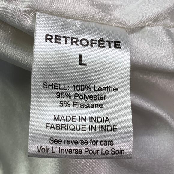 RETROFETE Size L Black White Silver Leather Padded Shoulders Zip Up Jacket - Picture 6 of 6